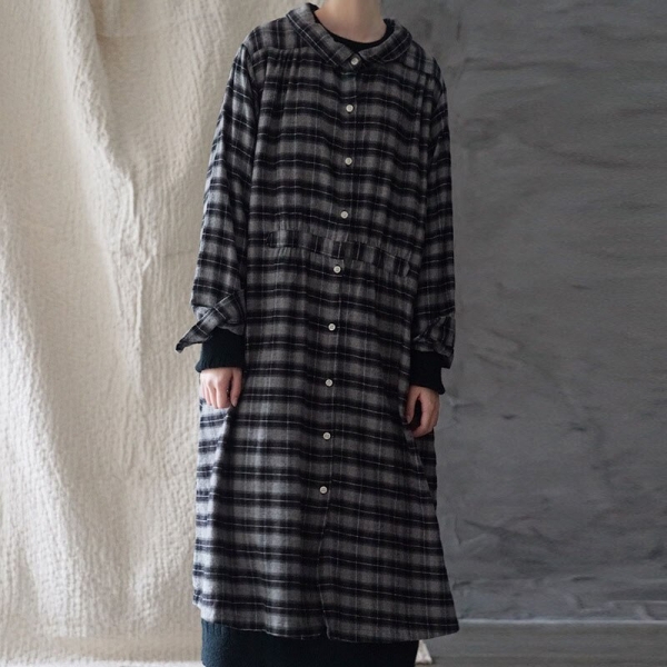 Spring Autumn Fashion Retro Plaid Single Breasted Turn-down Collar Dress