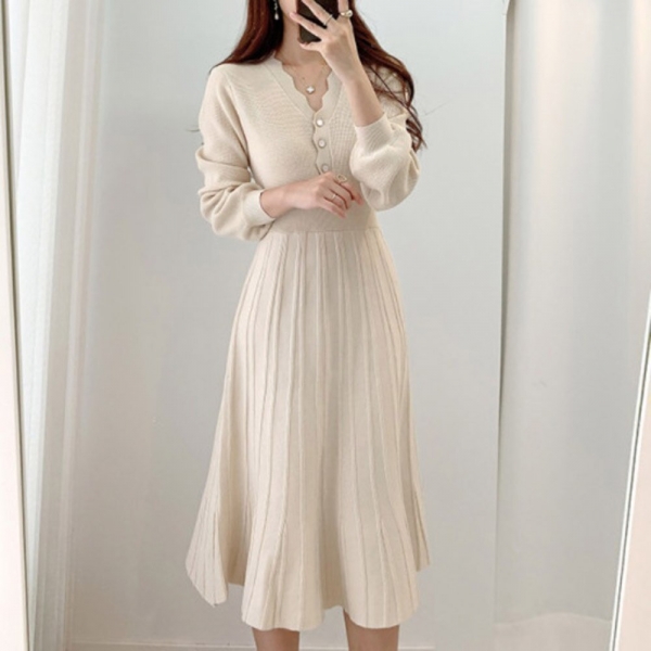 Korean Fashion High Waist Solid Color Simplicity Dress