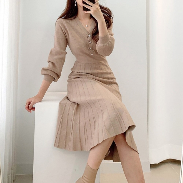 Korean Fashion High Waist Solid Color Simplicity Dress