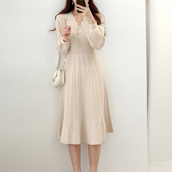 Korean Fashion High Waist Solid Color Simplicity Dress