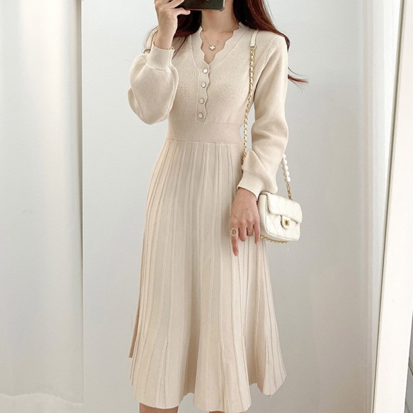 Korean Fashion High Waist Solid Color Simplicity Dress