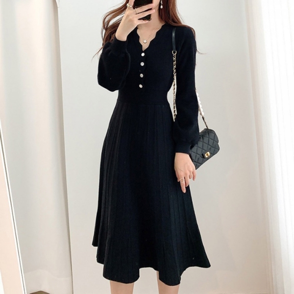 Korean Fashion High Waist Solid Color Simplicity Dress